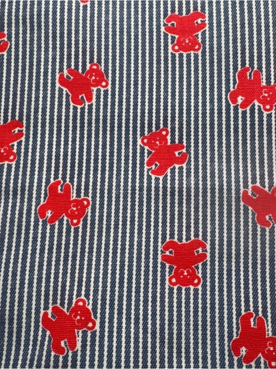 Hand Crafted Other - Striped Blue Red Teddy Bear Print denim like fabric 1 yard vintage #321